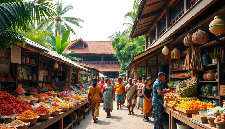 Experience the vibrant marketplace of Hela Lanka filled with spices and tropical fruits.