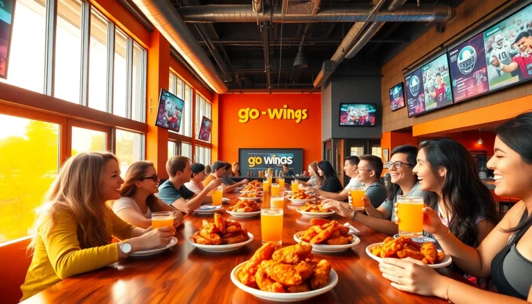 Delicious go wings served in a modern restaurant with vibrant ambiance.