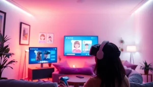 AI sex chat interaction with animated avatars in a cozy room setting.