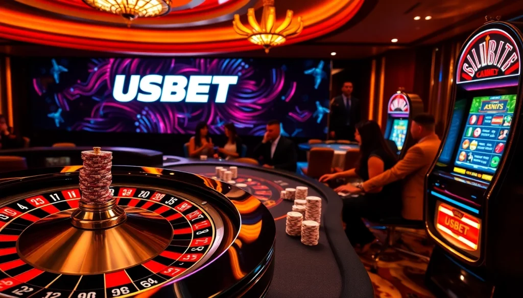 Experience thrilling gameplay at USBET with vibrant casino tables and exciting slot machines.