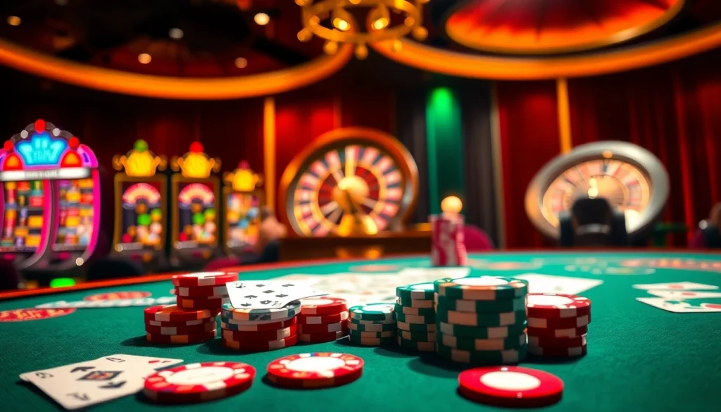 Enjoying a high-stakes poker game at rr88 with luxurious casino elements and vibrant gameplay.