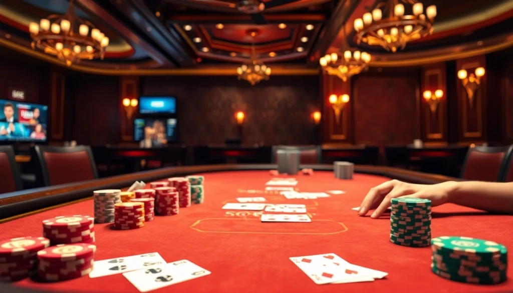 Experience thrilling betting action at nhà cái 888b with vibrant casino tables and colorful chips.