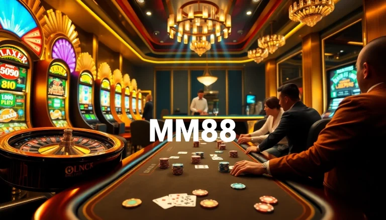 Experience the thrill of gambling at MM88 with vibrant casino elements and luxurious atmosphere.
