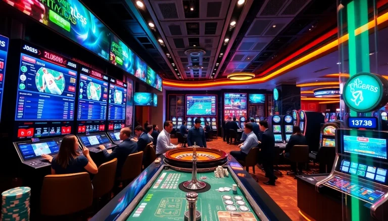 Experience sky88 thể thao betting excitement with a vibrant casino atmosphere and digital gaming elements.