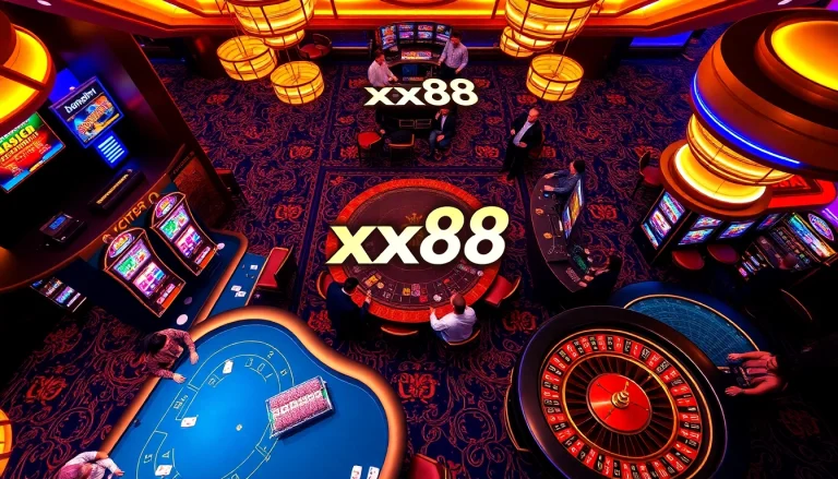 Players enjoying high-stakes games at a luxurious xx88 casino, highlighting excitement and elegance.