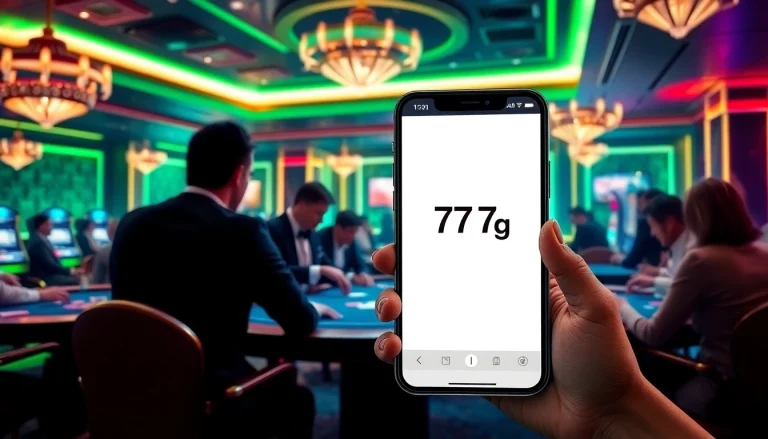 Engage with the 777g App in a vibrant casino atmosphere featuring poker tables and dynamic gameplay visuals.