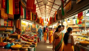 Lanka Add marketplace in Sri Lanka, showcasing vibrant stalls and friendly interactions.