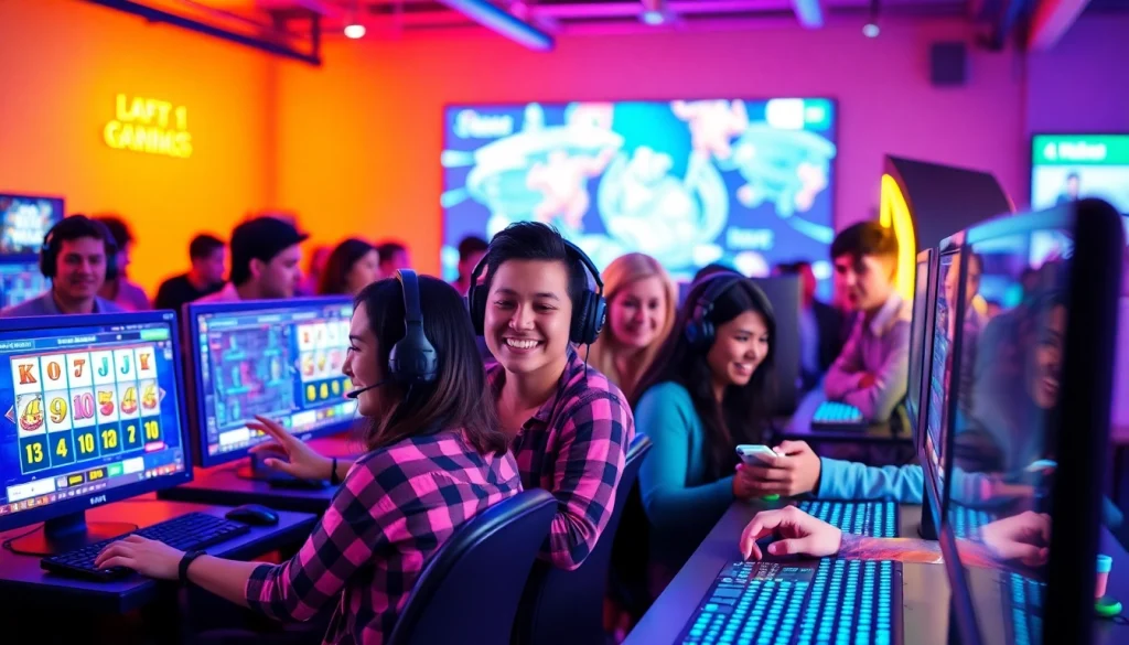 Exciting online gaming atmosphere with players engaging at Kode4d link, showcasing vibrant screens and lively expressions.