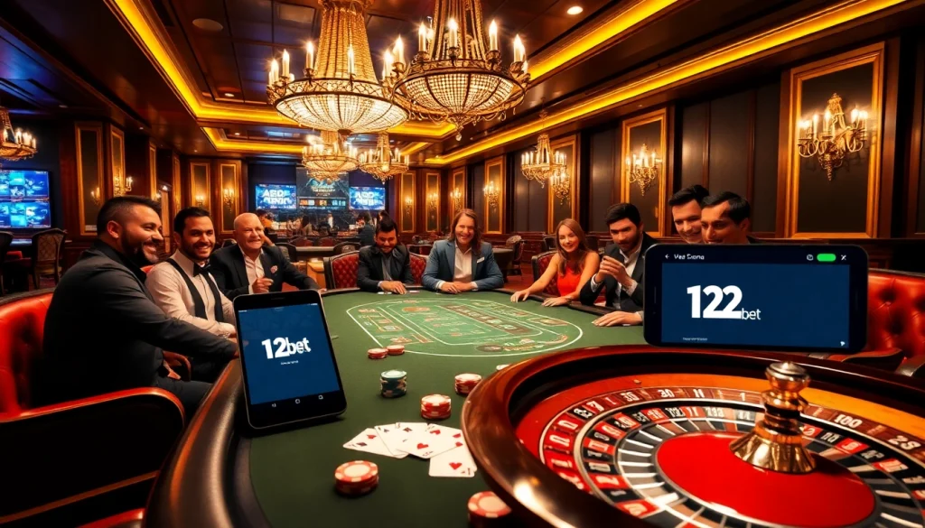 Experience the excitement of 12bet's luxurious gaming environment at a high-stakes poker table.