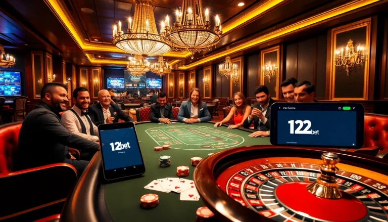 Experience the excitement of 12bet's luxurious gaming environment at a high-stakes poker table.