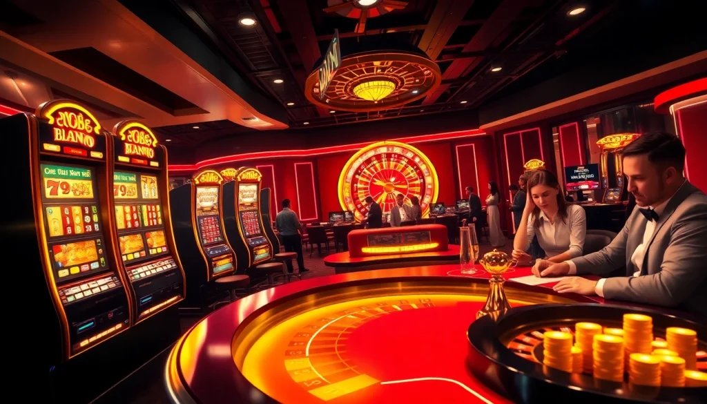 Experience the thrill of birutoto with an exciting casino scene featuring vibrant slot machines and dynamic players.