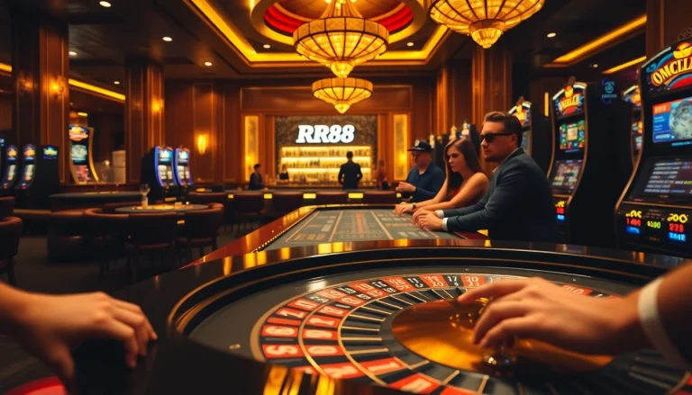 Exciting gameplay at RR88 with roulette and poker chips in a luxurious casino atmosphere.