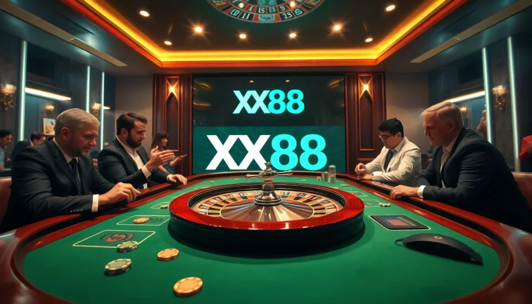 Players engaging in thrilling roulette at XX88 casino with vibrant ambiance.