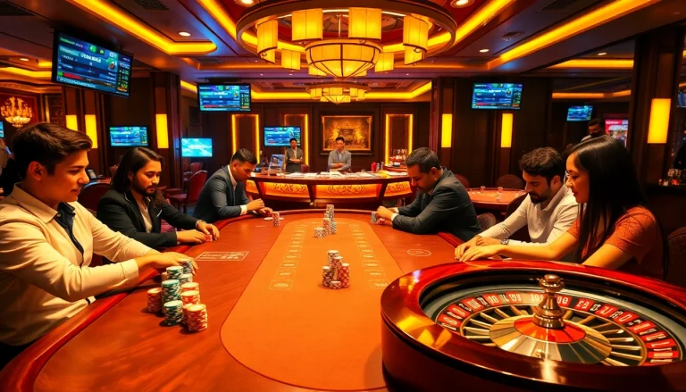 Experience the excitement of gambling at ta88c.com with vibrant casino tables and focused players.