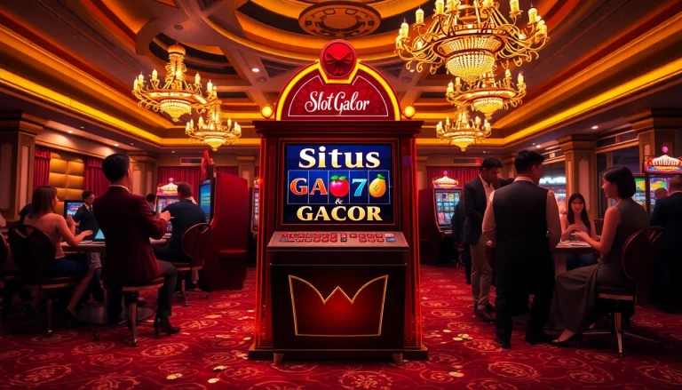 Players enjoying the thrilling Situs Slot Gacor experience at a vibrant casino.