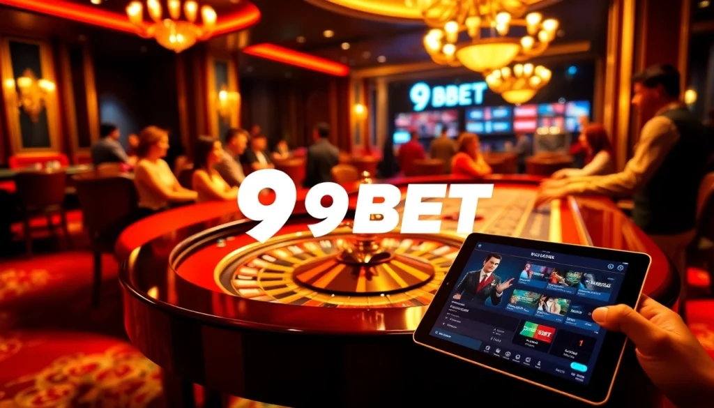 9bet players enjoying a luxurious casino experience at a roulette table with poker chips