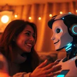 Engaging in ai sex chat with a lifelike AI chatbot in a cozy setting.