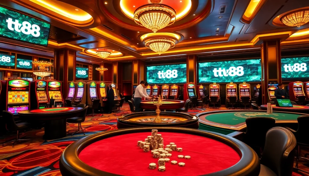 Experience the excitement of the tv88 gaming floor with vibrant tables and thrilling slot machines.