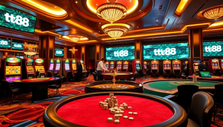 Experience the excitement of the tv88 gaming floor with vibrant tables and thrilling slot machines.