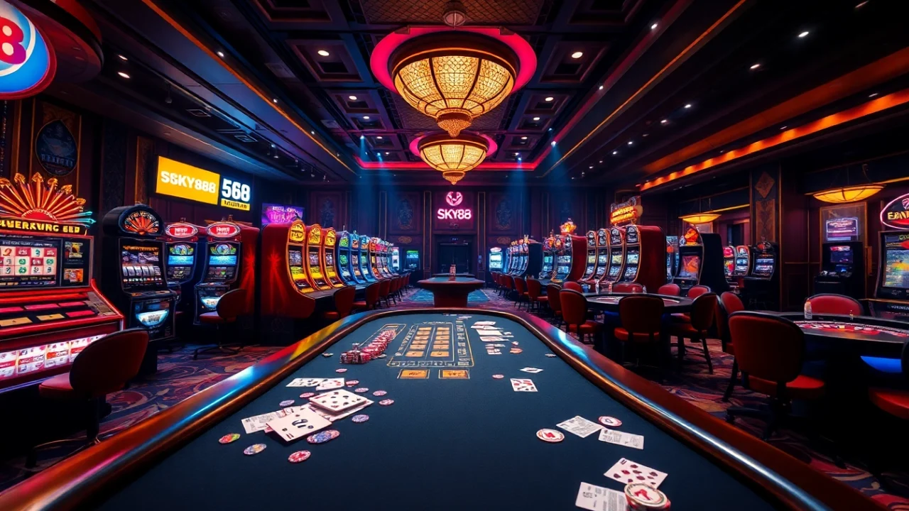 SKY88 Casino offers thrilling gaming experiences with lively poker tables and vibrant slot machines.