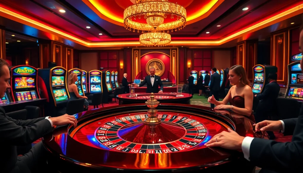 Nohu-inspired roulette table surrounded by elegant players in a luxurious casino setting.