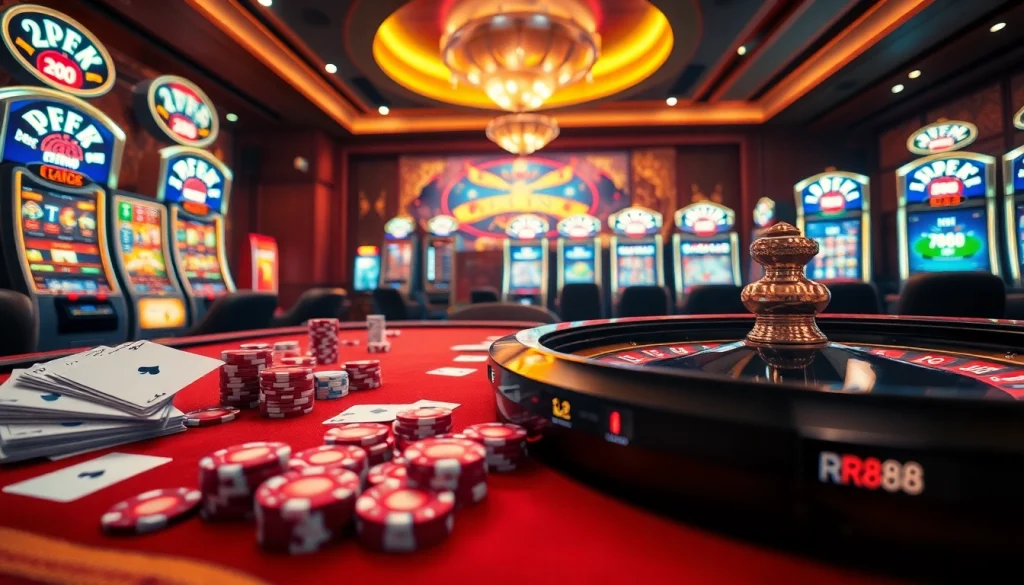 Experience excitement at RR88 with vibrant casino tables and thrilling slot machines.