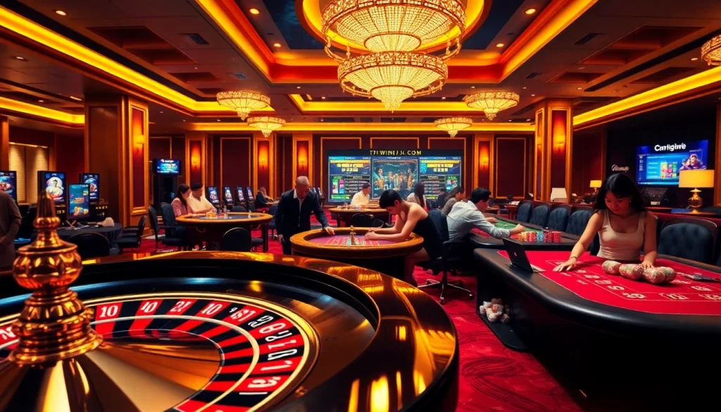 Experience thrilling gameplay at https://789winjj.com/ with a vibrant casino scene featuring active players and rich visuals.