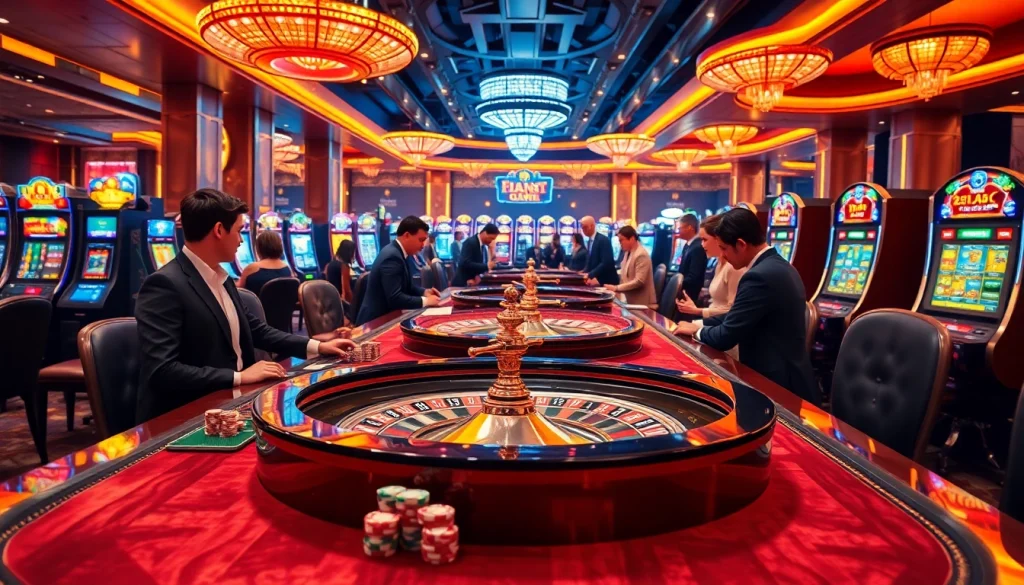 Using 상품권카드 in an exciting casino scene with vibrant gaming action.