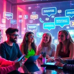 Engage in exciting free ai porn chat with vibrant avatars in a colorful digital chatroom.