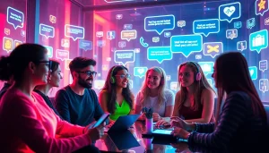 Engage in exciting free ai porn chat with vibrant avatars in a colorful digital chatroom.