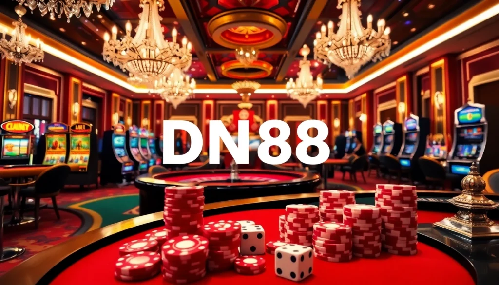 Engaging casino scene featuring DN88 betting options, vibrant poker chips, and luxury ambiance.