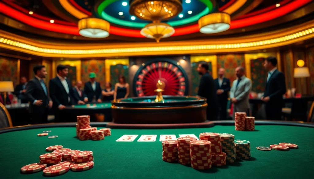 Exciting game action at SV88's casino table with poker chips and playing cards.