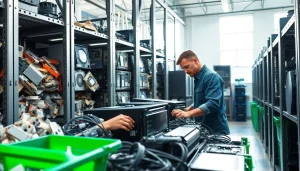 Computer recycling newbury showcased at an eco-friendly facility with workers responsibly disassembling e-waste.