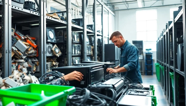 Computer recycling newbury showcased at an eco-friendly facility with workers responsibly disassembling e-waste.