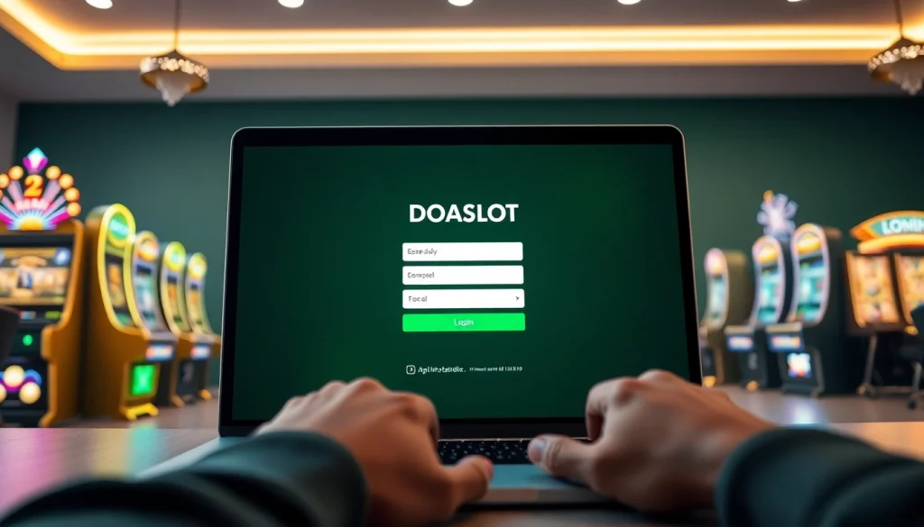 Engaging DOASLOT login interface showcasing online gambling excitement and user-friendly design.