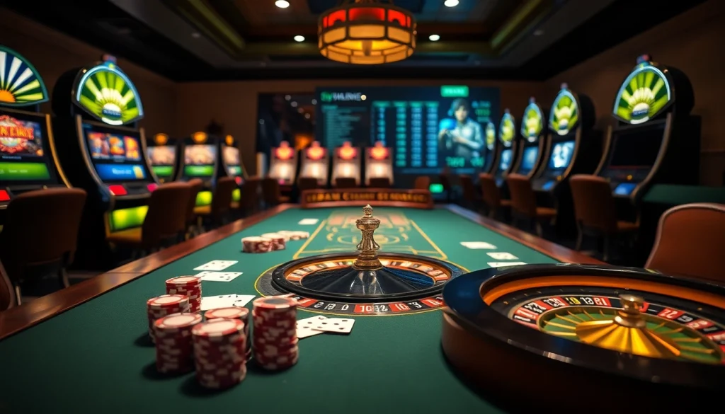 Experience the thrill of winning at 8DAY Casino with a vibrant scene featuring poker chips and roulette.