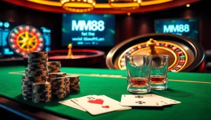 Experience MM88 thrills at a luxurious casino table with elegant chips and cards.