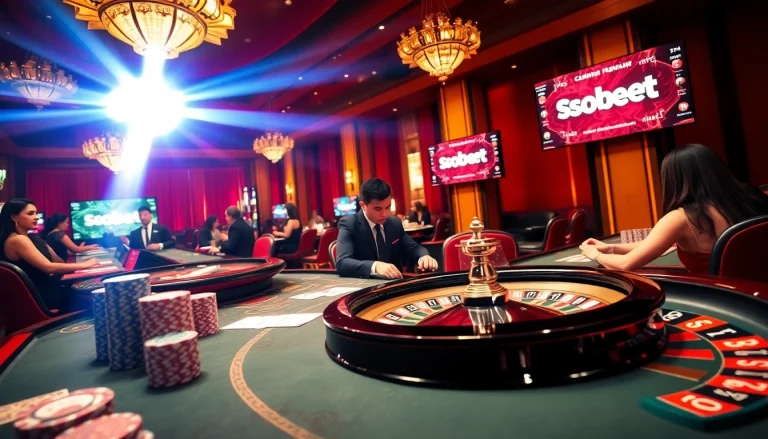 Engage with sbobet at a luxurious casino table filled with vibrant poker chips and cards.