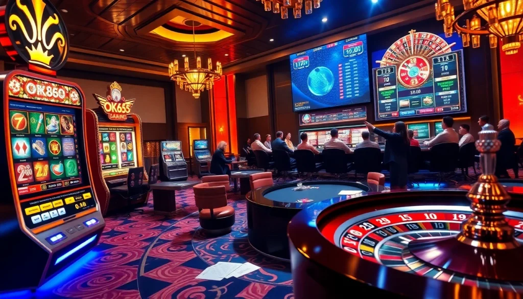Experience the thrill of Nhà cái OK365 with diverse gaming options and vibrant casino visuals.