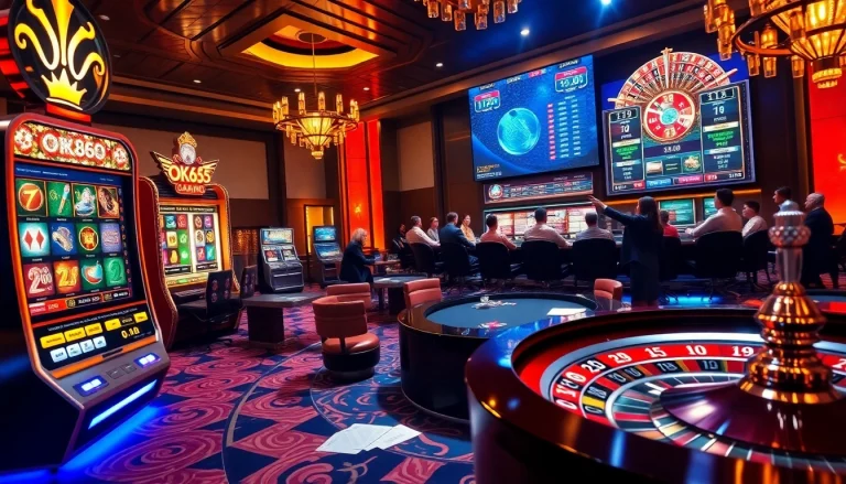 Experience the thrill of Nhà cái OK365 with diverse gaming options and vibrant casino visuals.