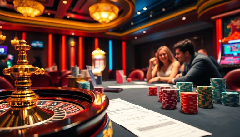An engaging gaming scene with a roulette wheel and poker chips, representing trang chủ 89bet excitement.