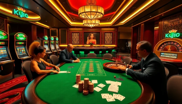 KJC brings excitement as players engage in a high-stakes poker game at a luxurious casino.
