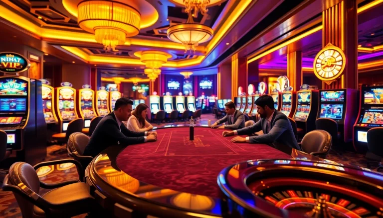 Nhat VIP poker table set in a luxurious casino environment with players engaging in a thrilling game.