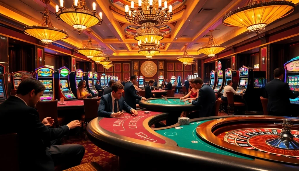 High-stakes gamblers enjoying the thrill of the casino GO8 experience with vibrant gaming tables.