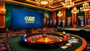 Experience the excitement of 68WIN's gaming with vibrant poker tables and online betting excitement.