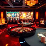Experience the thrill of gambling with Luckywin at a vibrant casino featuring poker tables and roulette.