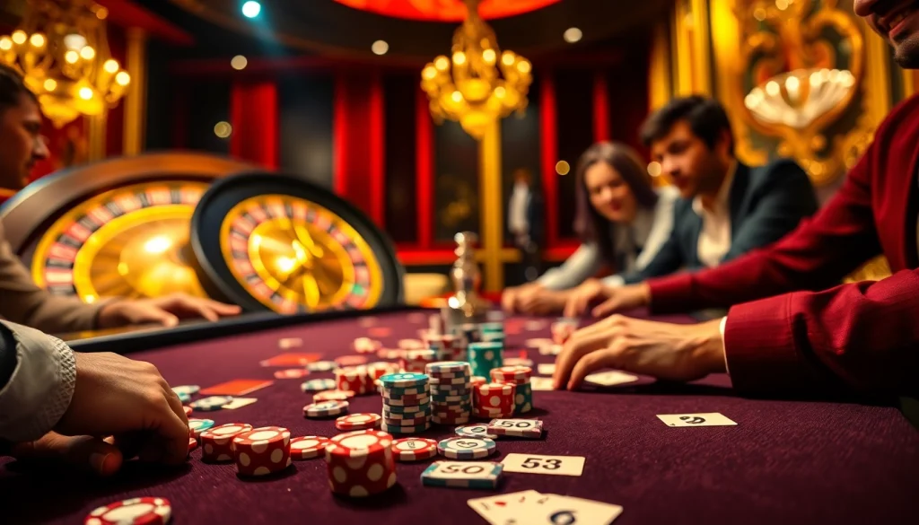 Experience thrilling gameplay at 56WIN casino with vibrant poker chips and roulette wheel.