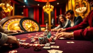 Experience thrilling gameplay at 56WIN casino with vibrant poker chips and roulette wheel.