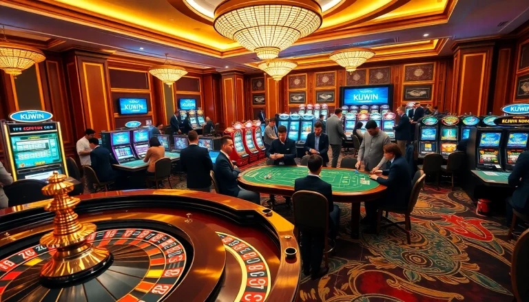 Gamblers enjoying a luxurious casino experience at KUWIN with vibrant games and enthusiastic players.