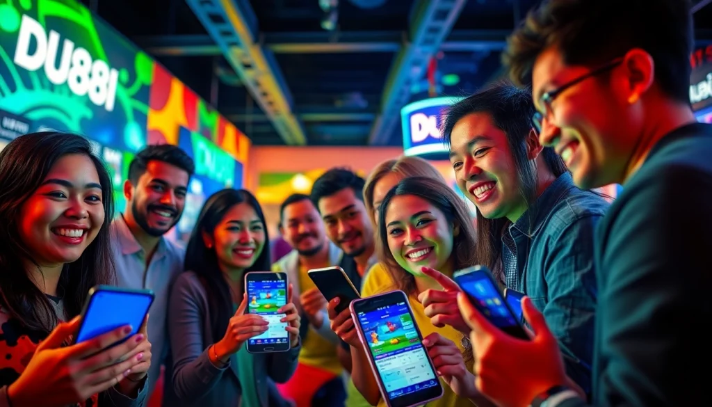 Engage with DU88's vibrant online betting platform featuring diverse players enjoying gaming.